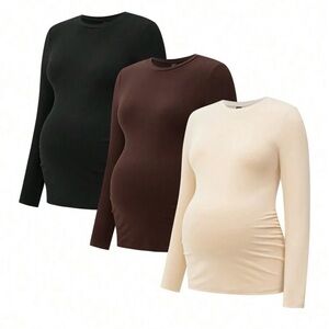 SHEIN Long Sleeve Maternity Tops - Black, Brown, Cream
